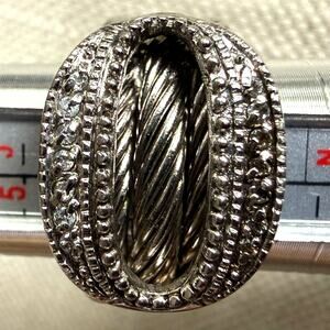 Vintage Cable-Style Statement Ring | Size 6 | Silver Tone with Rhinestones